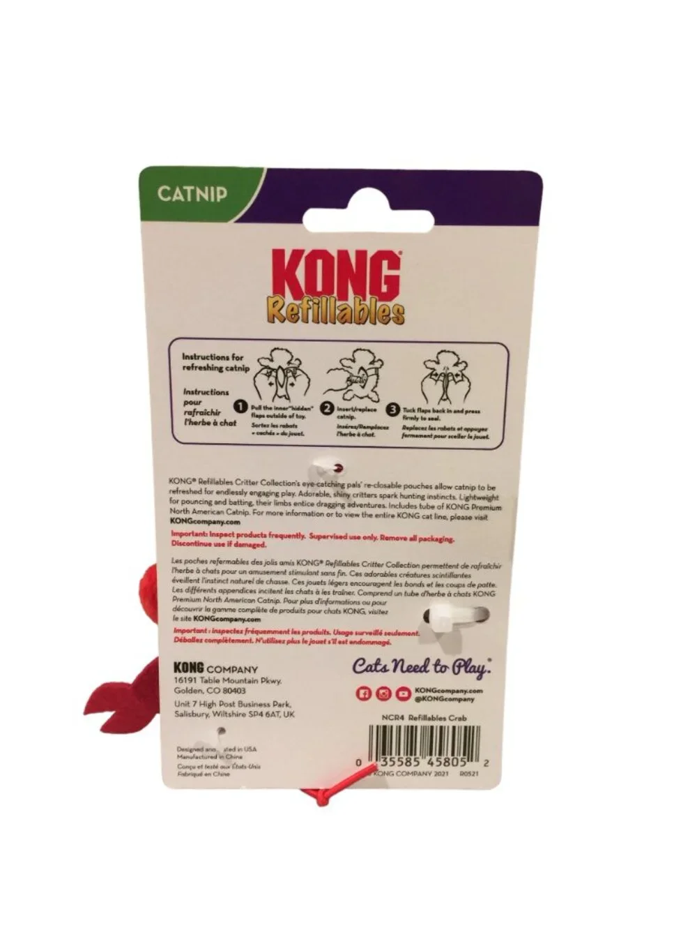 KONG Metallic Crab Refillable Catnip Cat Toy